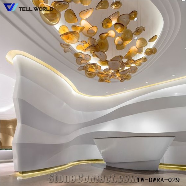 High Quality Curved Modern Acrylic Marble Reception Desk Artificial