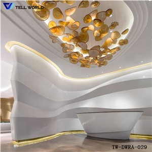 High Quality Curved Modern Acrylic Marble Reception Desk Artificial Stone Reception Counter