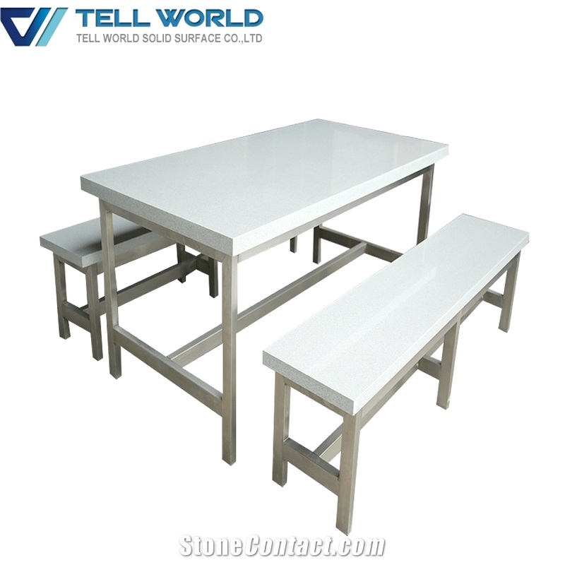 Hot Sale!!!Pure Acrylic Rectangle Fast Food Restaurant Dining Table and Benchs