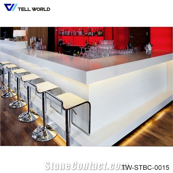 Led Strip Built Arcylic/Quartz Stone L Shape Bar Countertops
