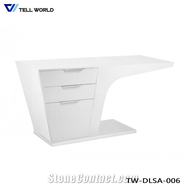 Promotion Matte Finish White Corian Material Work Table Top with Soild Base Support