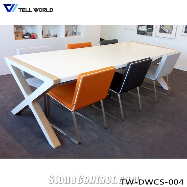 Pure Acrylic/Modified Acrylic White Rectangle Conference Table for 10 Person