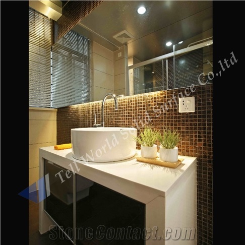 Round Design Artificial Stone Basin Bathroom Sink for Hotel