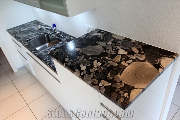 Nero Marinace- Black Mosaic Granite Kitchen Countertop