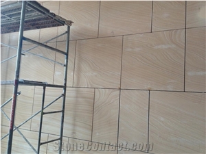 Wooden Vein Grain Sandstone, Cheap Veined Yellow Beige Wenge Tile, Slab, Walll Cladding Panels