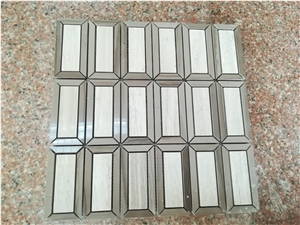 High Polished Mosaic White Wooden Vein & Athen Wooen Vein Marble Mosic Pattern with Rectangle Strips for Wall Mosaic, Floor Mosaic