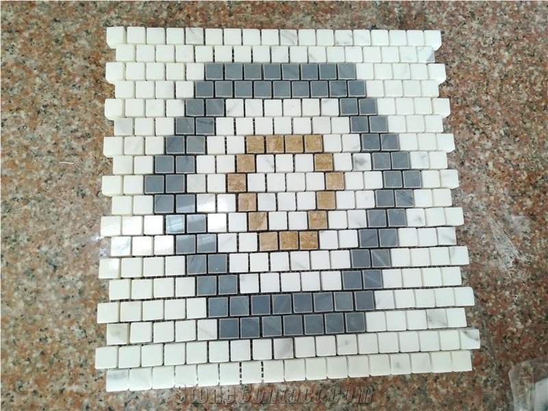 Mosaic Manufacture Polished Calacatta Mosaic Mixed with Italy Grey Mosaic Also Coffee Travertine Mosaic Pattern