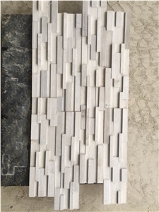 White Birch Marble Laminated 3d Wall Panels White Wooden Vein Marble Walling Tiles White Wooden Marble Interlock Corner Cultured Ledge Stone