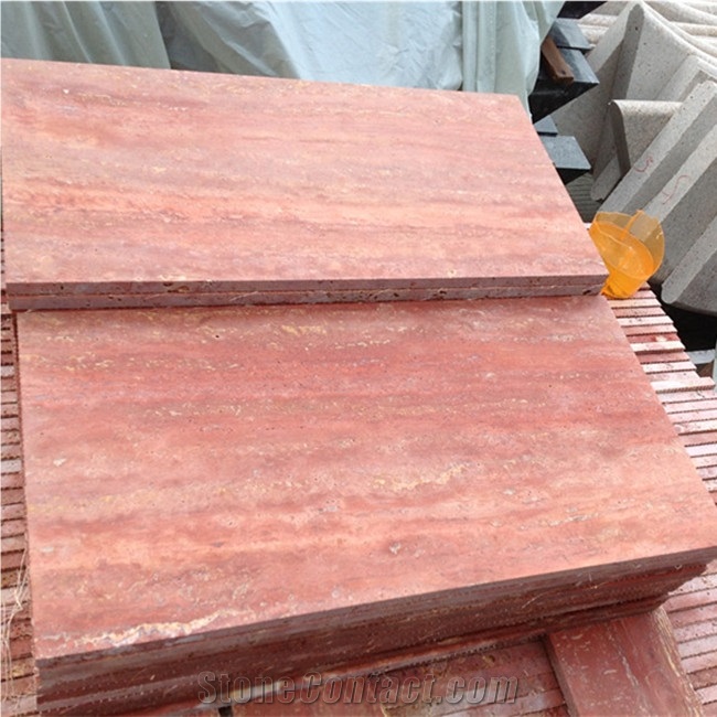 Honed Iran Red Color Travertine Flooring Tile(Vein Cut)