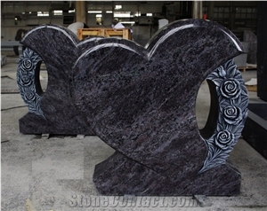 Bahama Blue Granite Heart Tombstone & Orion Monument,Vizag Blue Granite Gravestone,India Blue Headstone with Carved Flowers
