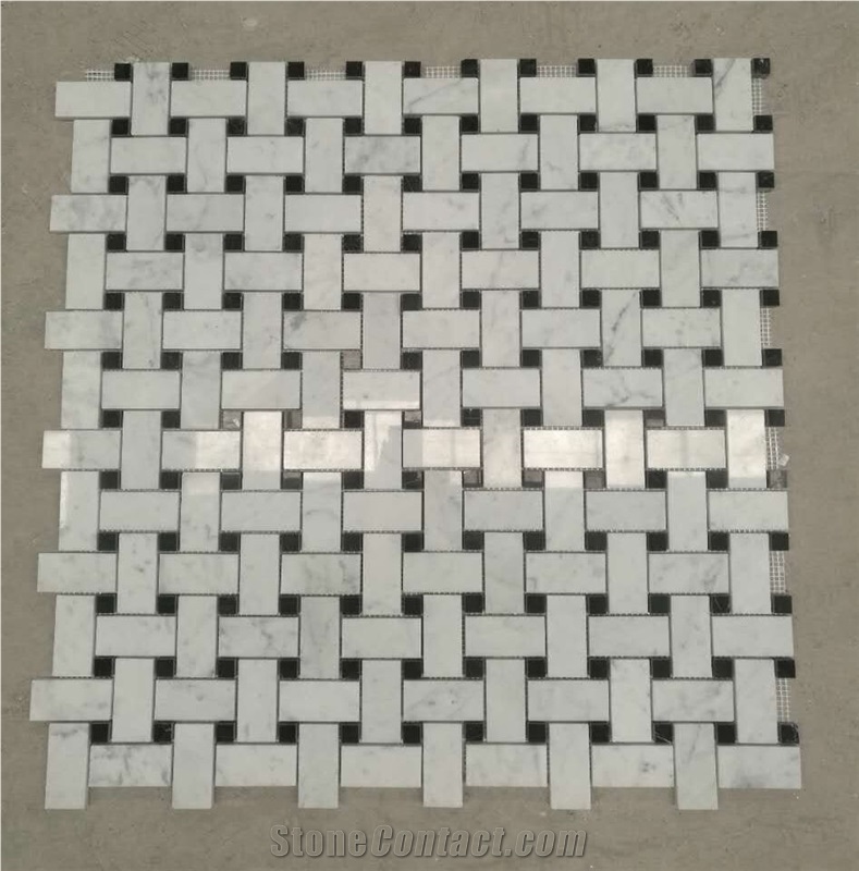 Bianco Carrara Mosaic Tile, Basketweave Mosaic Tile,Wall and Floor Mosaic Tile, Mosaic Pattern