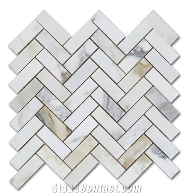 Calacatta Gold Herring Bone Mosaic Tile, Wall Mosaic Tile , Flooring Mosaic Covering Tile, Customize Mosiac