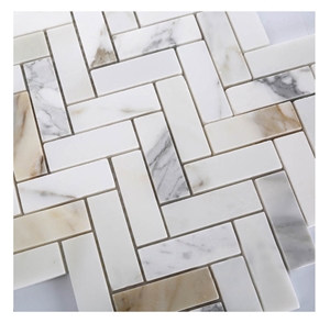 Calacatta Gold Herring Bone Mosaic Tile, Wall Mosaic Tile , Flooring Mosaic Covering Tile, Customize Mosiac
