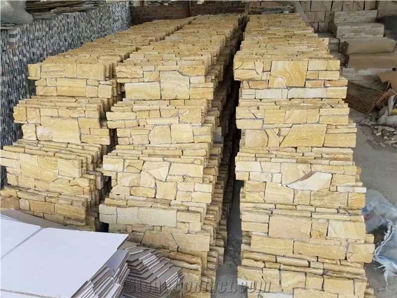 China Yellow Sandstone Wall Cladding Brick Stackes Stone ,Yellow Sandstone Split Face Culture Stone
