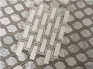 Marble Mosaic . Bianco Carrara with Thasoos Mosaic Tile, Wall Mosiac , Floor Mosaic , Mosaic Pattern