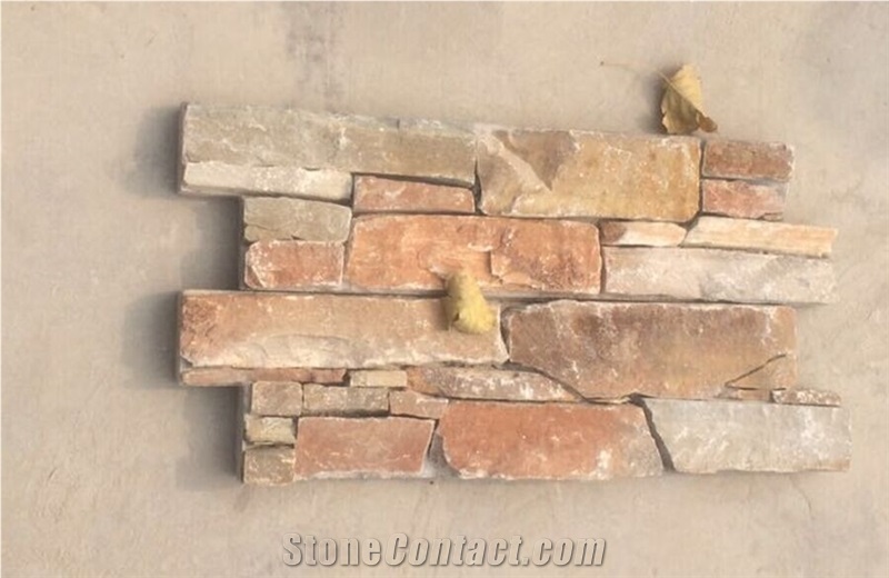 P014 Yellow Slate with Cement Stone Wall Cladding/Ledge Stone/Thin Stone Veneer/Split Face Culture Stone/Manufactured Stone Veneer/Feature Wall