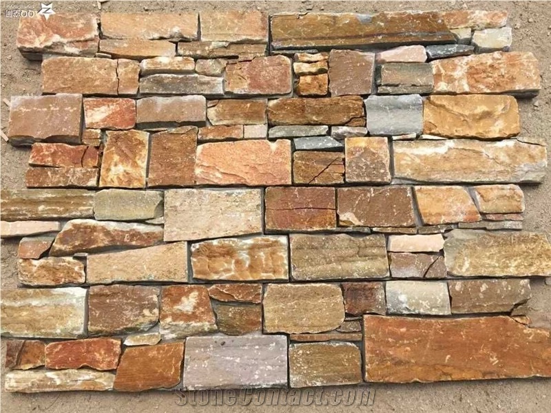P014 Yellow Slate with Cement Stone Wall Cladding/Ledge Stone/Thin Stone Veneer/Split Face Culture Stone/Manufactured Stone Veneer/Feature Wall