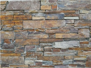 Rusty Slate Culture Stone Cement Ledge Stone Panel + Brown Culture Stone Veneers, Stacked Stone Wall, Natural Rough Ledge Stone Wall Cladding Corner