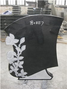 Shanxi Black Granite Single Monuments and Bases,Single Tombstones,Western Style Monuments,Custom Monuments with Roses Carvings,Headstones,Gravestones