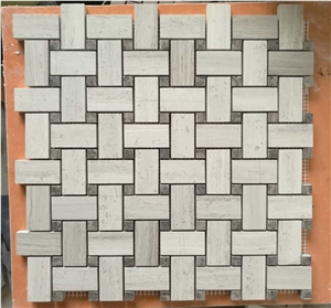 Wooden White Marble, Wooden White Basketweave Mosaic Tile, Wall and Floor Covering Tile, Mosaic Pattern