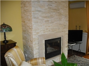 Trani Biancone Split Ledge Panel Fireplace Design