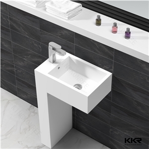 Cultured Beauty Salon Pedestal Wash Sink , Solid Surface Bathroom Furniture, Marble Square Sink & Bowl Washing Basin