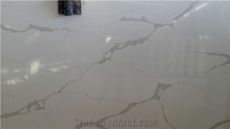 A Quality Calacatta White Marble Look Quartz Stone Solid Surfaces Polished Slabs Tiles Engineered Stone Artificial Stone Slabs for Hotel Kitchen
