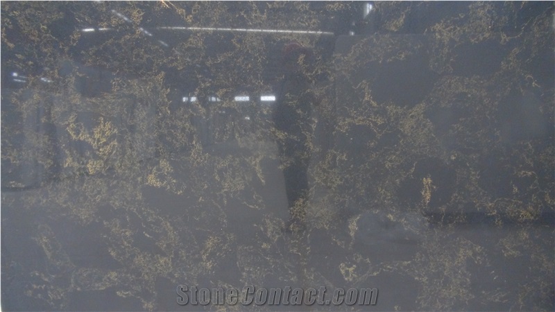 Polished Black Forestry Marble Look Artificial Quartz Stone Slab for Kitchen Countertop,Bathroom Vanity Top