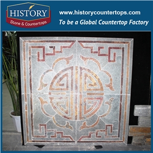 2017 History Stone Chinese Black Slate Waterjet Cut Polished Square Garden Paving, Beige Slate Patio Pattern, Mosaic Medallion Tiles
