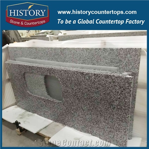 2017 Hot Big White Flower Granite Customized Shape Polishing Surface Premade Custom Kitchen Tops & Countertops for Indoor Construction