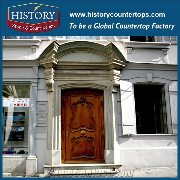 Antique Carving White Sandstone, Custom Exterior Decorations Front Door Surrounds, Door Frames, Door Arches Columns