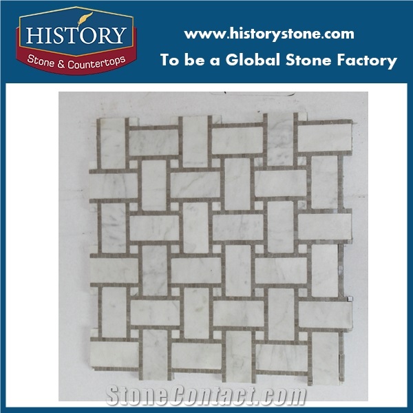 Basketweave Mosaic East White Marble Tile with Cinderella Square Shape Polished Wall Floor Pattern Mosaic