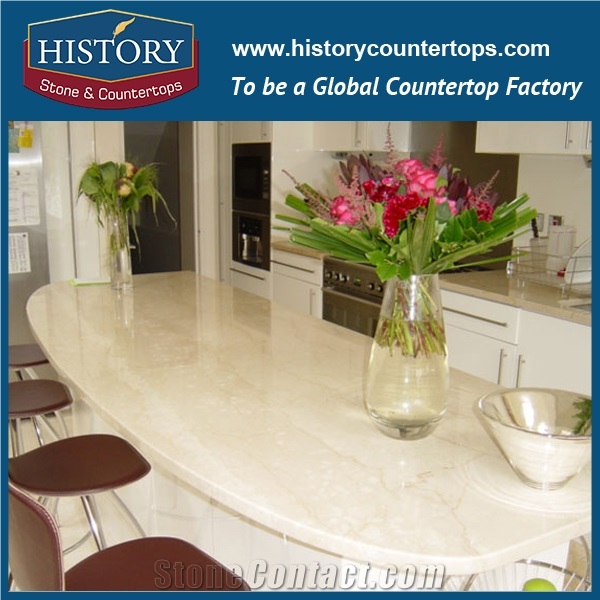 Beige Color Botticino Classic Polishing Marble Countertop, Beautiful Kitchen Worktops for Solid Surface with Customized Edges, Island Tops