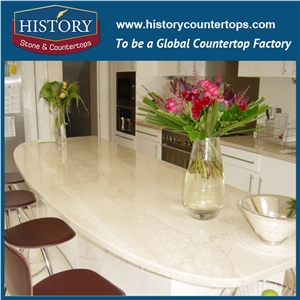 Beige Color Botticino Classic Polishing Marble Countertop, Beautiful Kitchen Worktops for Solid Surface with Customized Edges, Island Tops