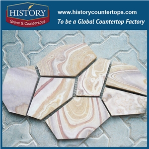 Beige Color Random Sandstone Flagstone on Mesh, Flagstone Paving and Floor Tiles, Building Stone