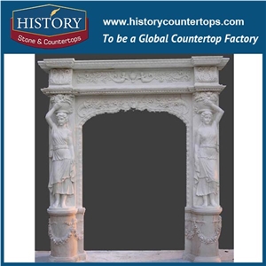 Beige Limestone Natural Stone Hand Carving Men Statues Door Frames Designs, Outdoor Decoration Large Door Surrounds