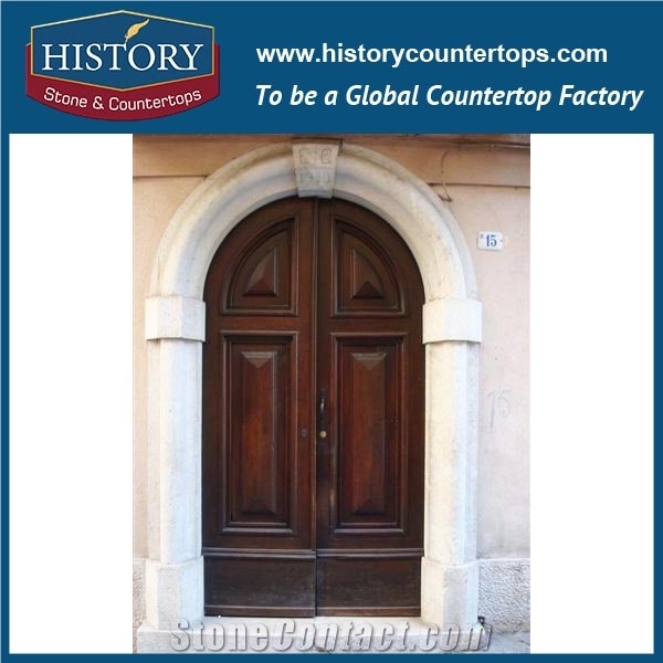 Beige Limestone Natural Stone Large Carved Men Statue Door Surrounds for Sale, Ornamental Front Door Frames