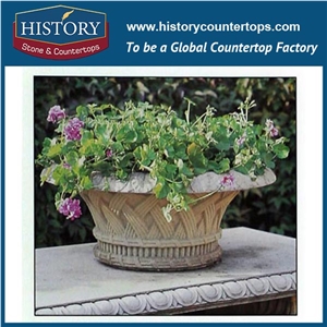 Beige Limestone Natural Stone Large Planters for Sale, Ornamental Flowerpots Stands for Garden Accessory Decoration