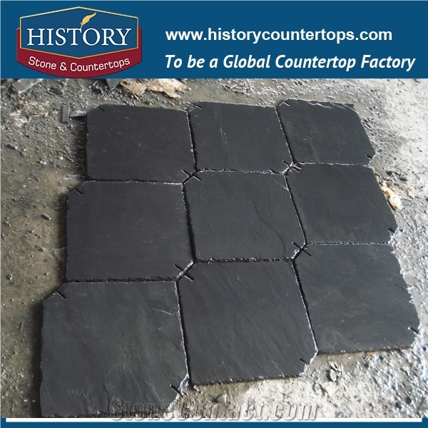 Black Color Rhombus Pattern Roof Decoration Material Slate Stone Roof Tile