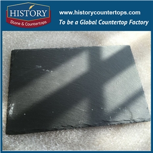 Black Stone Rectangular Slate Plates Stainless Steel Arched Handles, Slate Kitchen Accessories