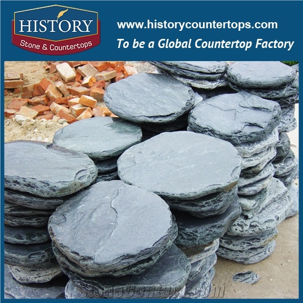 Black Tumbled Round Pattern Slate Stone for Stepping Stone, Park Decorative Road Paving Flagstone, Walkway Pavers