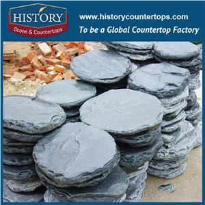 Black Tumbled Round Pattern Slate Stone for Stepping Stone, Park Decorative Road Paving Flagstone, Walkway Pavers