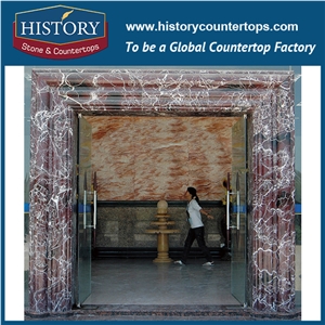 Brown Dark Emperador Marble Stone Designs Decorative Carved Hotel Elevator Entrance Door Surrounds, Door Frames