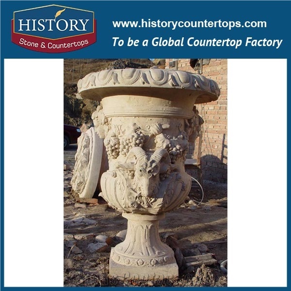 Brown Stone Polishing Marble Roman Style Planters Pots Molds, Exterior Cup Shape Flowerpots Base for Landscape, Garden Ornaments