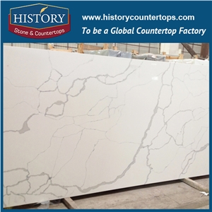 Calacatta Borghini Historystone with Polished and Smoothed Surface Imitation Marble Tile and Slab Quartz Stone for Flooring or Walling.