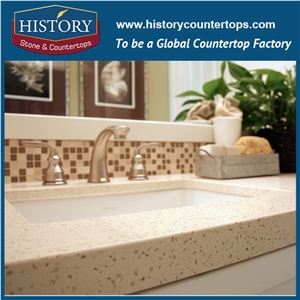 Cardiff Cream Beige Historystone with High Polish Surface Fine Particle Quartz Stone for Bench Tops or Kitchen Countertops.