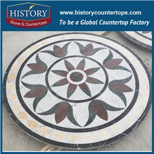 Carrara White, Light Emperador, Nero Marguina, Verde Alpi Marble, Cnc Water Jet Mosaic Tiles Round Starburst Floor Inlay Natural Stone Medallions