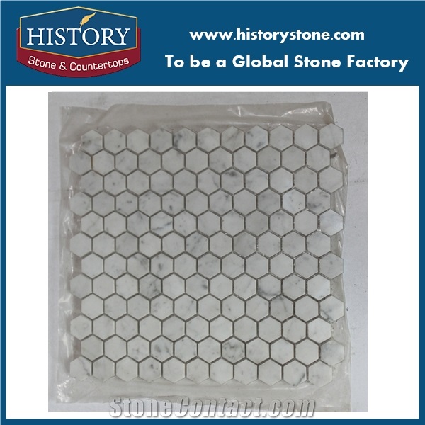 Carrara White Marble Mosaic Hexagon Back Splash Tile for Kichen/Bathroom,Italian White Stone Interior Wall Floor Tile