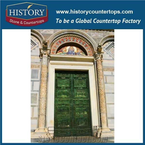 Carved Multicolor Marble Stone Freestanding Door Surrounds Luxury Religious Pictures, House Exterior Door Frames Pillar