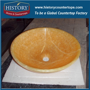 China Basins Yellow Honey Onyx Stone Round Sinks, Wholesale Sinks, Distributed Basins, Factory Nature Stone Sinks, Nature Cheap Wash Basins